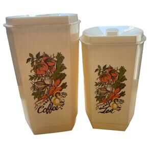 Vintage 4-Piece MCM Coffee & Tea Nesting Storage Containers/Lids Vegetable Print